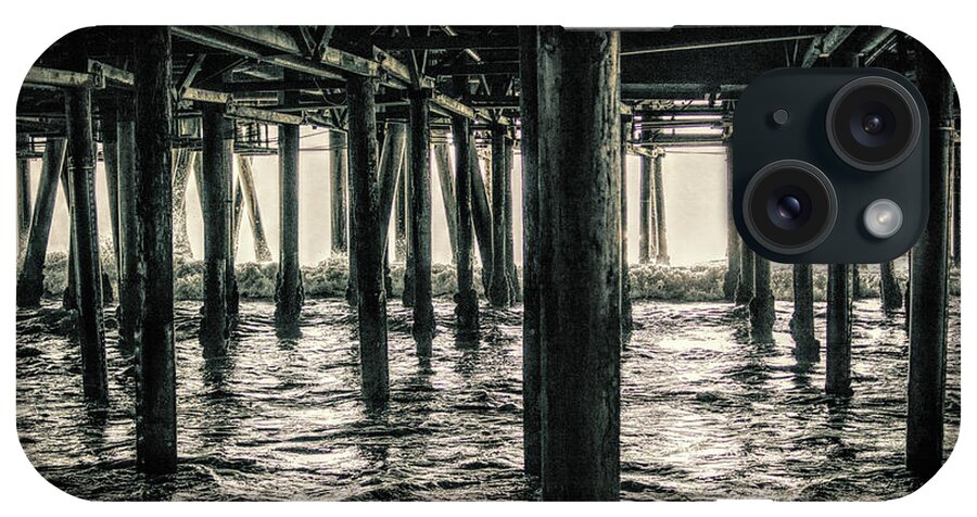 Under The Pier; Pylons; Waves; Ocean; Pacific Ocean; White; Silver; Water; Joe Lach; Beach; Sand; Light; Green iPhone Case featuring the photograph Under the Pier 3 by Joe Lach