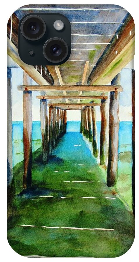 Pier iPhone Case featuring the painting Under the Playa Paraiso Pier by Carlin Blahnik CarlinArtWatercolor
