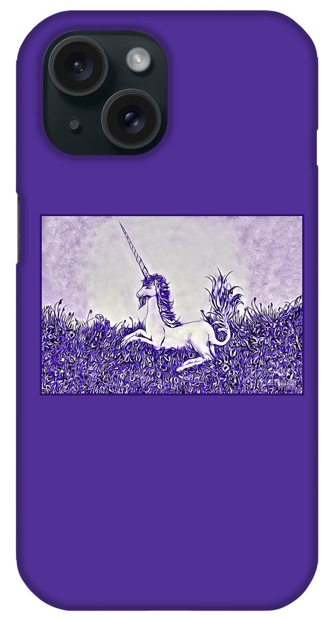 Lise Winne iPhone Case featuring the digital art Unicorn in Purple by Lise Winne