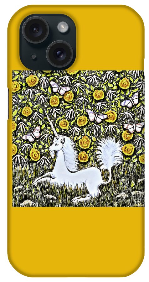 Lise Winne iPhone Case featuring the photograph Unicorn with Yellow Flowers and Butterflies by Lise Winne
