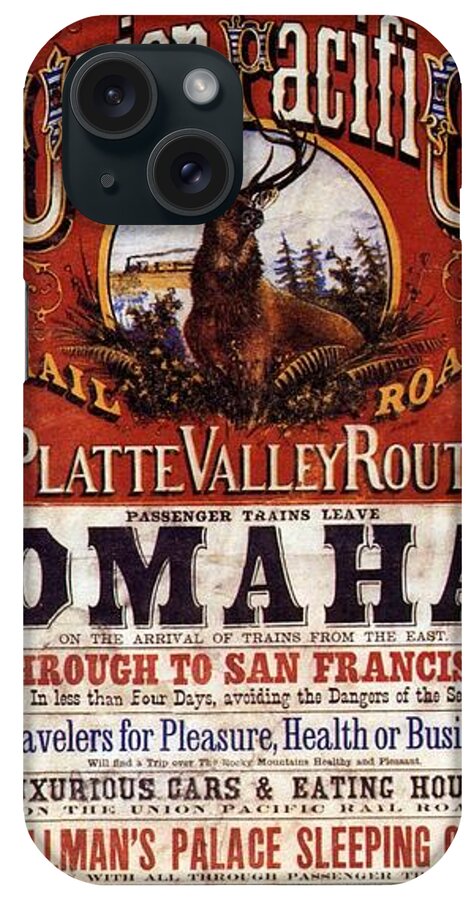 Union Pacific Rail Road iPhone Case featuring the painting Union Pacific Rail Road - Platte Valley Route Inauguration - Vintage Advertising Poster by Studio Grafiikka