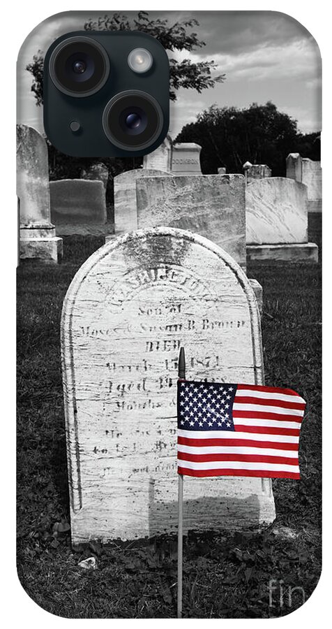 American Flag iPhone Case featuring the photograph Uniontown Cemetery Maryland Selective Color by James Brunker