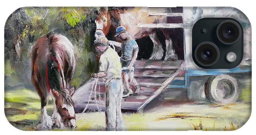 Clydesdales iPhone Case featuring the painting Unloading the Clydesdales by Ryn Shell