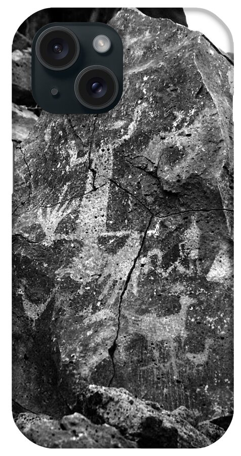 Petroglyphs iPhone Case featuring the photograph Upside Down Man b/w by Glory Ann Penington