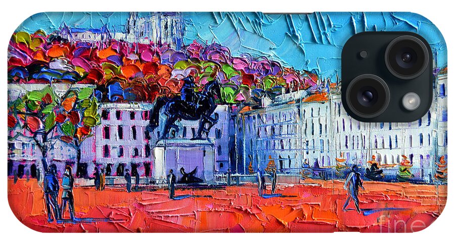 Urban Impression iPhone Case featuring the painting Urban Impression - Bellecour Square In Lyon France by Mona Edulesco