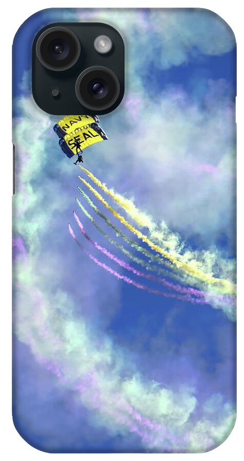 Us Navy Seals iPhone Case featuring the photograph US Navy Seals Colorful Parachute Jump by Her Arts Desire