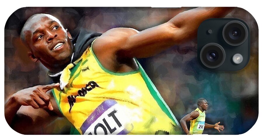 Usain iPhone Case featuring the painting Usain Bolt by Carl Gouveia