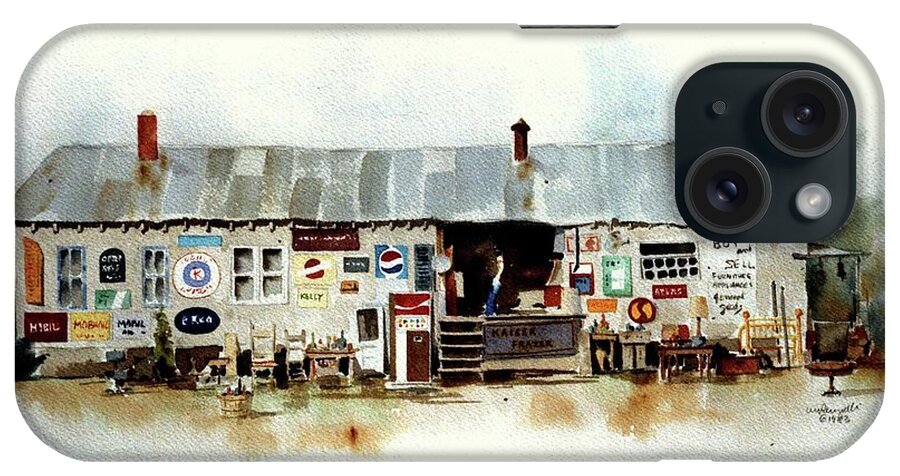 Watercolor Rendering Of Roadside Used Furniture Store. iPhone Case featuring the painting Used Furniture by William Renzulli