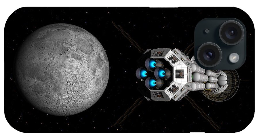 Spaceship iPhone Case featuring the digital art USS Savannah passing earth's moon by David Robinson