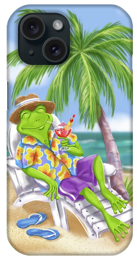 Frogs iPhone Case featuring the mixed media Vacation Relaxing Frog by Shari Warren