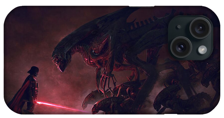 Star Wars iPhone Case featuring the digital art Vader vs aliens 4 by Exar Kun