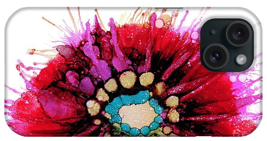 Alcohol Ink iPhone Case featuring the painting Variation on Pink Shadow by Beth Kluth
