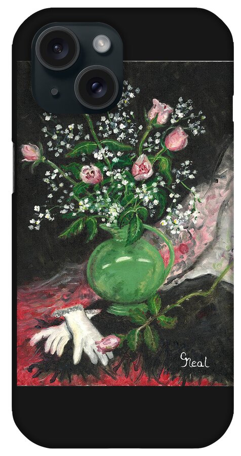 Vase And Gloves iPhone Case featuring the painting Vase and Gloves by Carol Neal