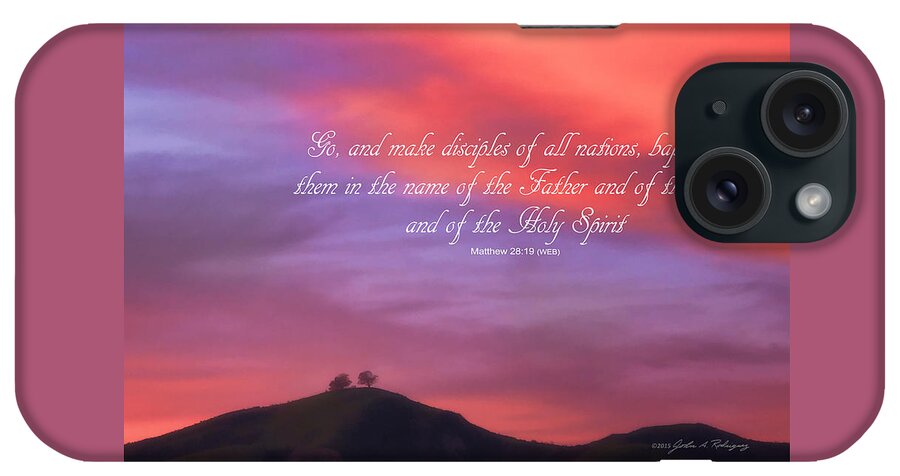 Two Trees iPhone Case featuring the photograph Ventura CA Two Trees at Sunset with Bible Verse by John A Rodriguez