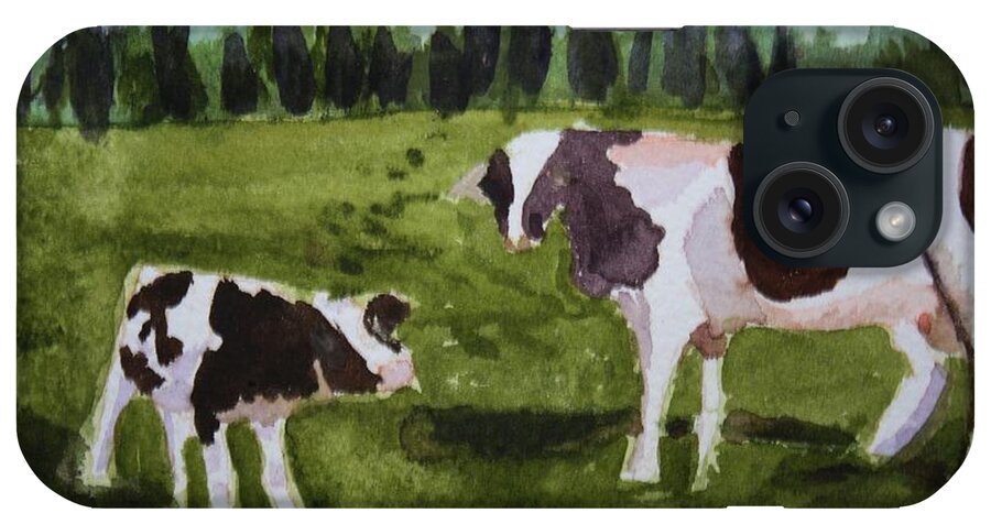 Vermont iPhone Case featuring the painting Vermont Cow and Calf by Donna Walsh