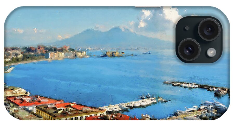 Gulf Of Naples iPhone Case featuring the painting Vesuvio, panorama from Naples - 02 by AM FineArtPrints