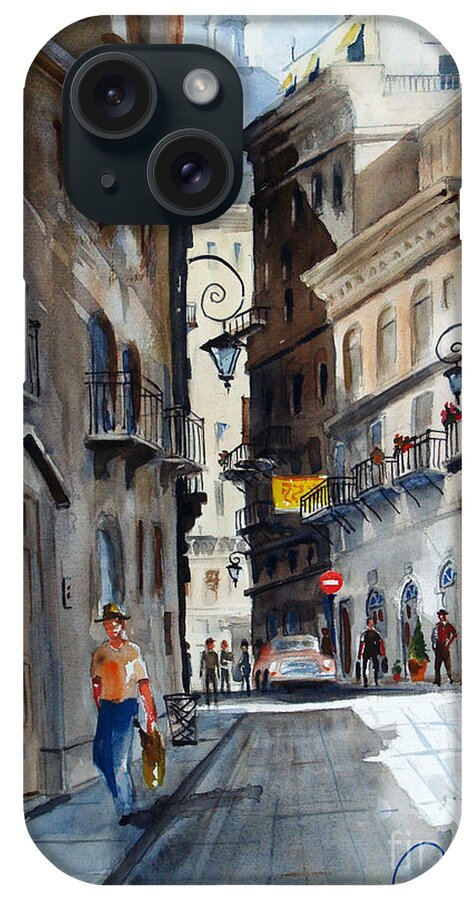 Italian Street Scene iPhone Case featuring the painting via Giardinetti by Gerald Miraldi