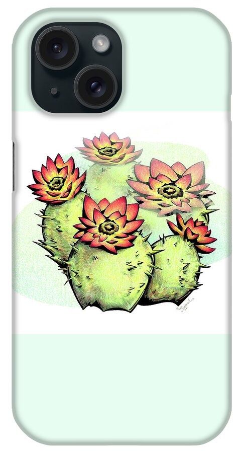 Cactus iPhone Case featuring the drawing Vibrant Flower 6 Cactus by Sipporah Art and Illustration