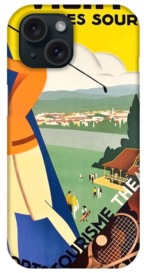 Vichy iPhone Case featuring the painting Vichy, sport tourism, woman play golf by Long Shot