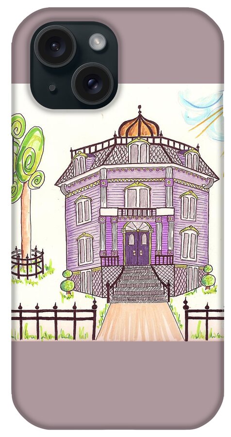 Architecture iPhone Case featuring the drawing Victorian House in Lavender -- Stylized Architectural Drawing of Victorian House by Jayne Somogy