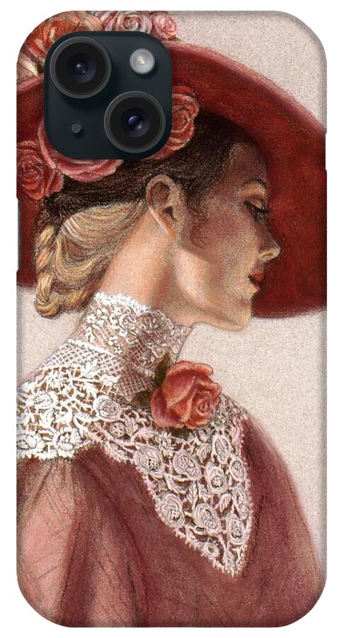 Victorian Lady iPhone Case featuring the painting Victorian Lady in a Rose Hat by Sue Halstenberg
