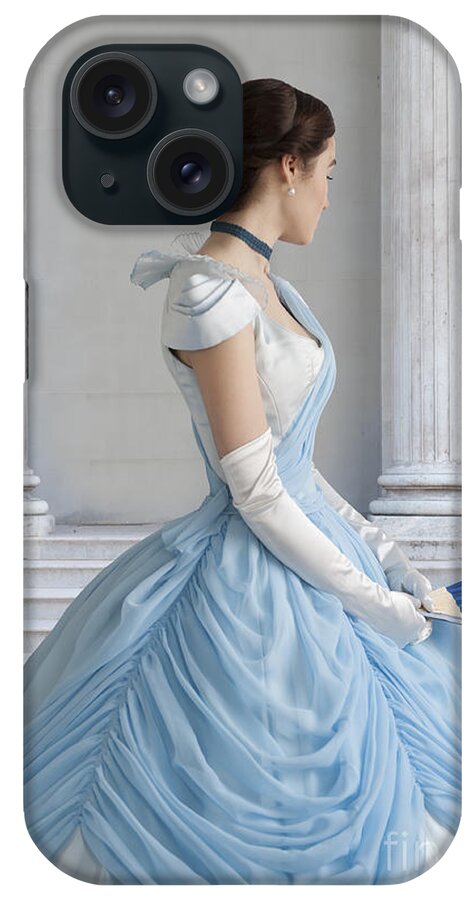 Victorian iPhone Case featuring the photograph Victorian Woman In An 1860's Powder Blue Evening Dress by Lee Avison