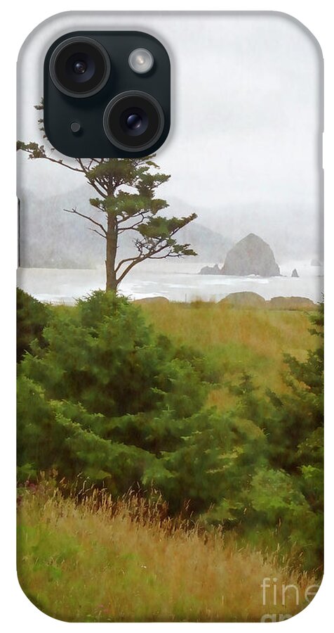 Cannon Beach iPhone Case featuring the photograph View of Cannon Beach in the fog by Maria Janicki