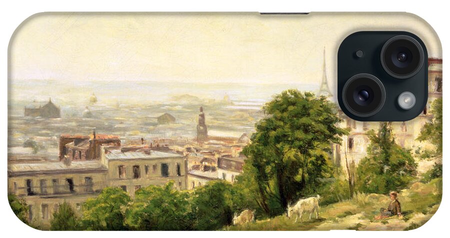 View iPhone Case featuring the painting View of Paris by Stanislas Victor Edouard Lepine