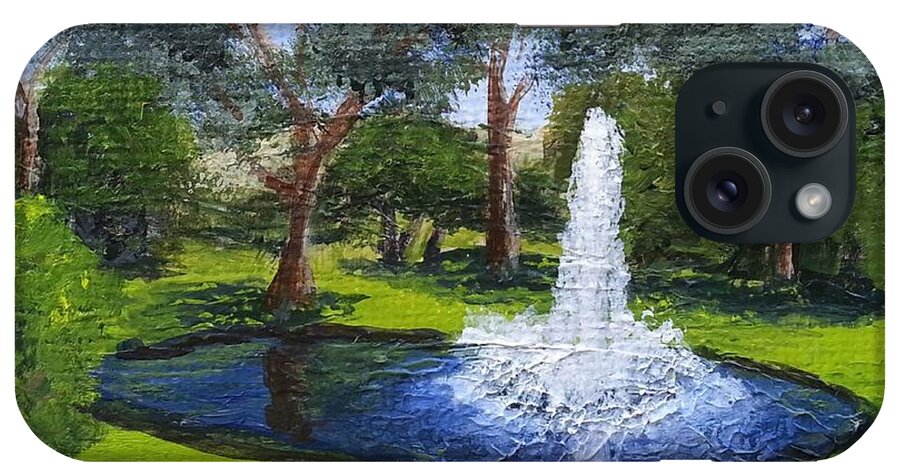 Landscape iPhone Case featuring the painting Village Fountain by Mishel Vanderten