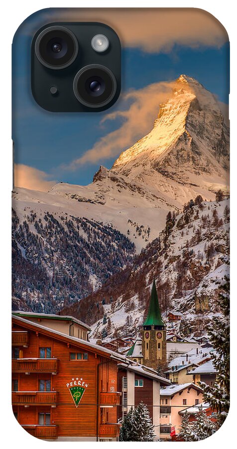 Furggletscher iPhone Case featuring the photograph Village of Zermatt with Matterhorn by Brenda Jacobs