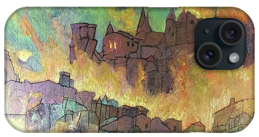 #abstractart #acrylicartforsale #artforsale #paintingsforsale #acrylicinks #acrylicinkpaintings iPhone Case featuring the drawing Village on fire by Cynthia Silverman