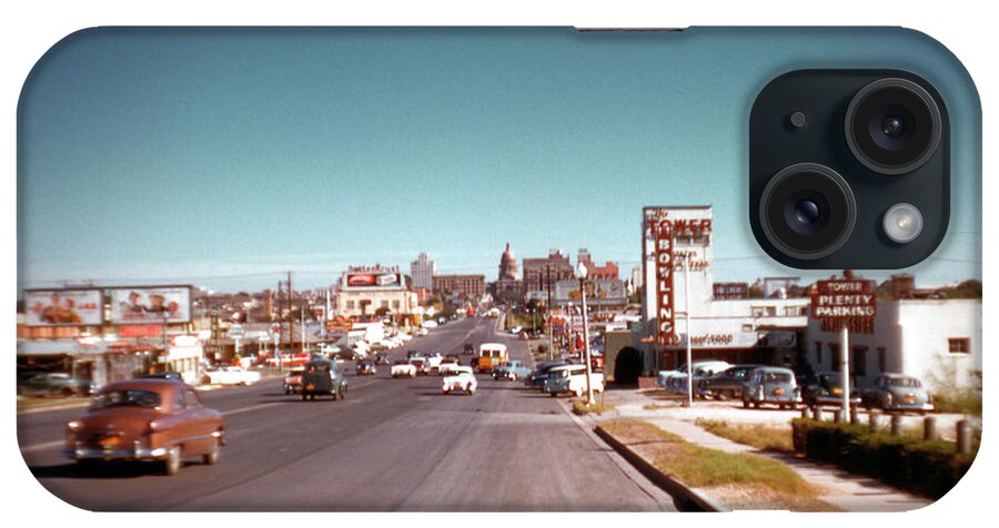 Vintage iPhone Case featuring the photograph Vintage 1950s view of Congress Avenue looking north from South Congress Avenue by Dan Herron