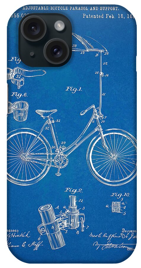 Bicycle iPhone Case featuring the digital art Vintage Bicycle Parasol Patent Artwork 1896 by Nikki Marie Smith