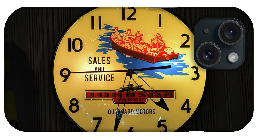 Vintage Johnson Outboard Motors Clock iPhone Case featuring the photograph Vintage boating clock by David Lee Thompson