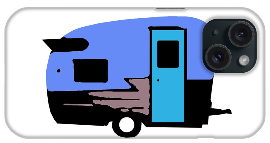 Camper iPhone Case featuring the painting Vintage Camper Trailer Pop Art Blue by Edward Fielding