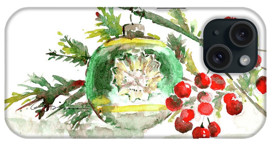 Christmas Bulb iPhone Case featuring the painting Vintage Christmas Bulb in Green by Claudia Hafner