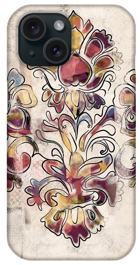 Art Deco iPhone Case featuring the mixed media Vintage Fleur by Carrie Joy Byrnes