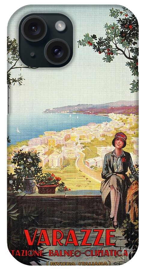 Vintage iPhone Case featuring the digital art Vintage Italy Italian travel Varazze Riviera by Heidi De Leeuw