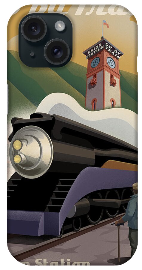 #faatoppicks iPhone Case featuring the digital art Vintage Union Station Train Poster by Mitch Frey