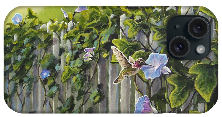Anna's Hummingbird iPhone Case featuring the painting Visiting the Morning Glories by Joe Mandrick