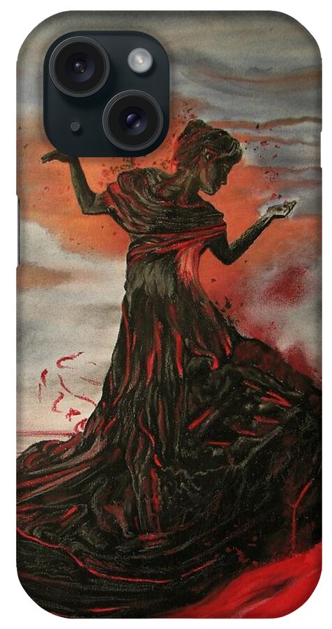 Woman iPhone Case featuring the painting Volcano keeper by Melita Safran