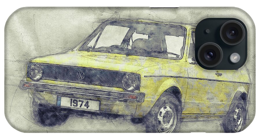 Volkswagen Golf iPhone Case featuring the mixed media Volkswagen Golf 1 - Small Family Car - 1974 - Automotive Art - Car Posters by Studio Grafiikka