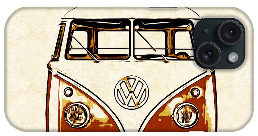 Vw iPhone Case featuring the painting VW Van Graphic Artwork Orange by Edward Fielding