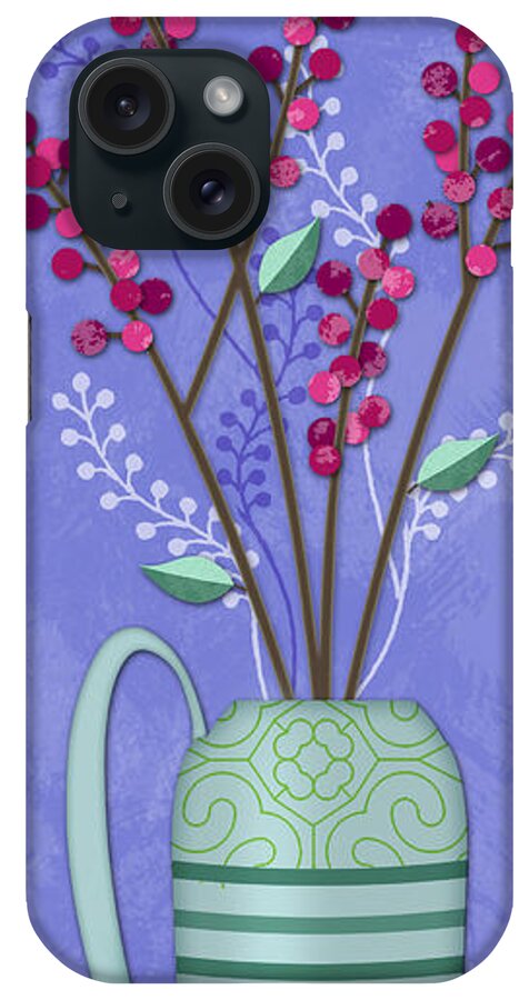 Letter W iPhone Case featuring the digital art W is for Watering Cans and Wonderful Wrens by Valerie Drake Lesiak