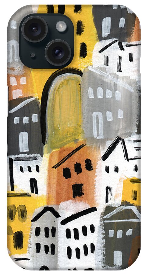 Houses iPhone Case featuring the painting Waiting For Autumn- expressionist art by Linda Woods