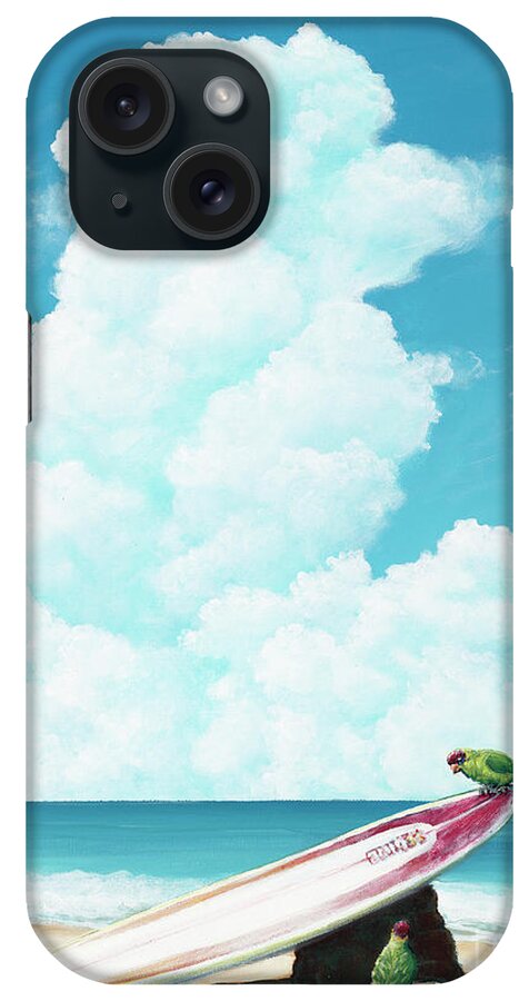 Surfboard iPhone Case featuring the painting Waiting for Surf by Elisabeth Sullivan