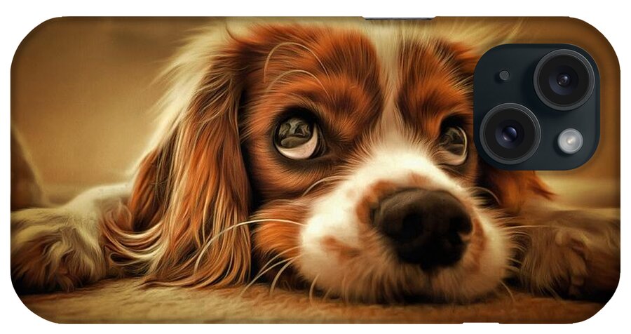 Oil Painting iPhone Case featuring the painting Waiting Pup by Harry Warrick
