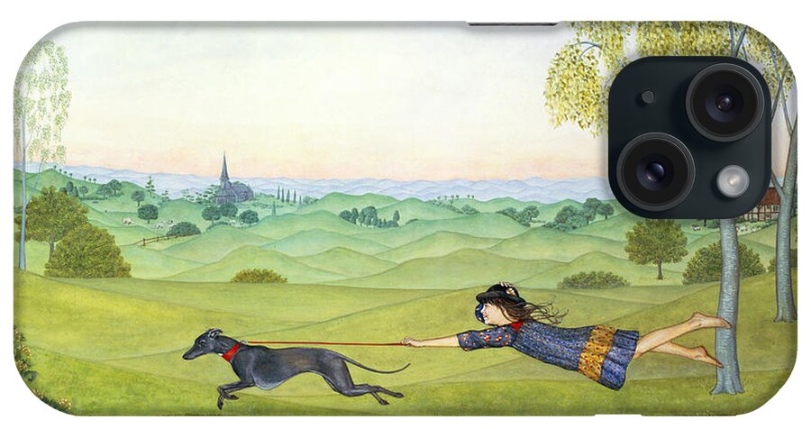 Child iPhone Case featuring the painting Walking the Dog by Ditz