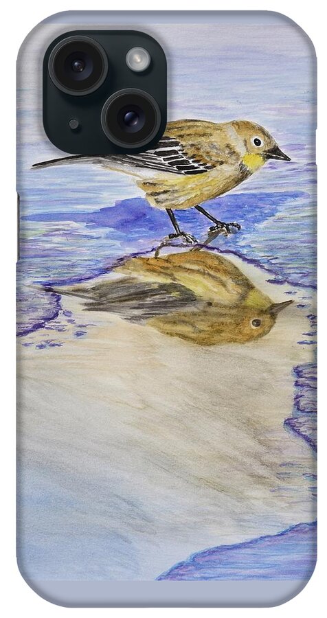 Linda Brody iPhone Case featuring the painting Warbler Reflection I Watercolor by Linda Brody