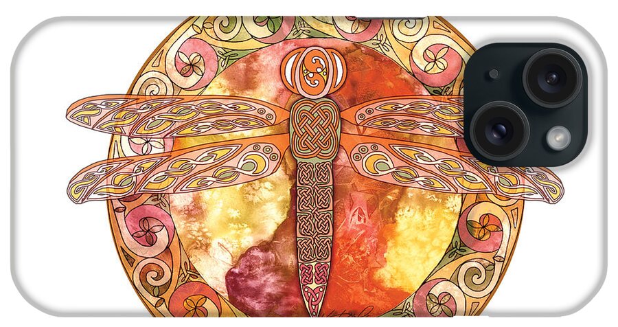 Artoffoxvox iPhone Case featuring the mixed media Warm Celtic Dragonfly by Kristen Fox